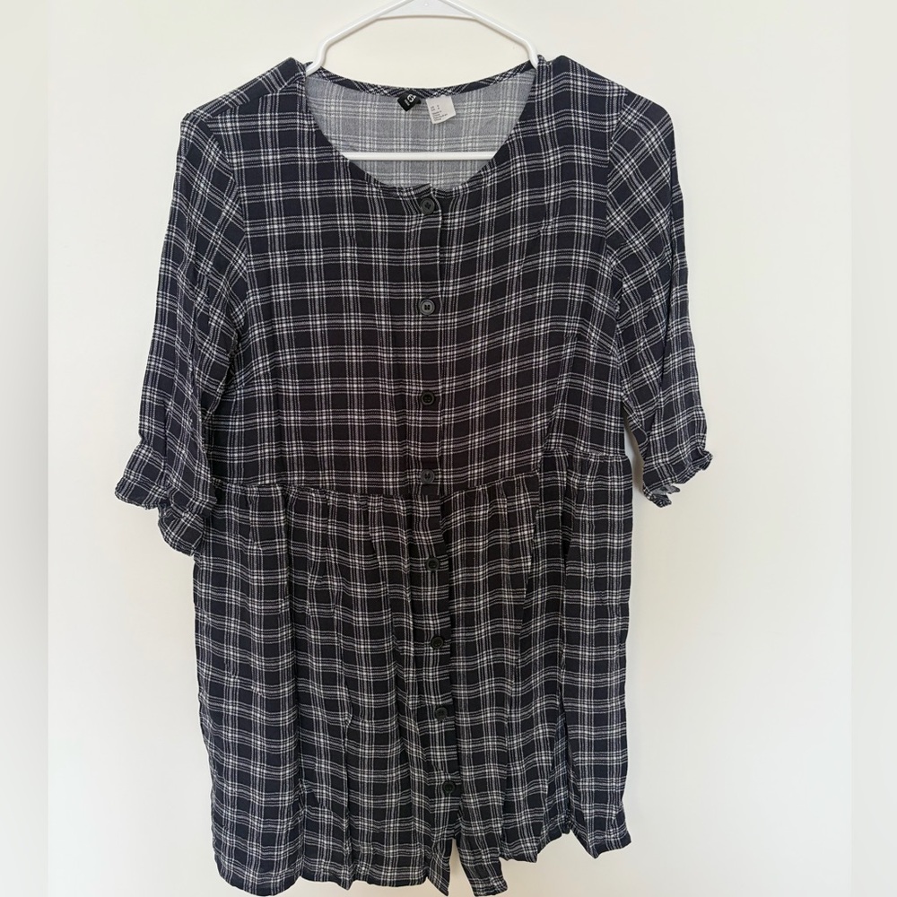 H&M Black and White Plaid Button-Down Dress